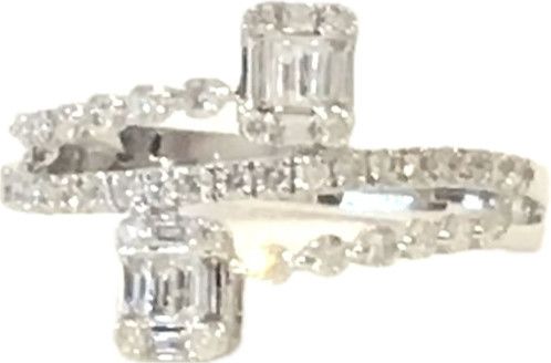 Diamond Ring, Size 7, 3-Tier Baguette Accent 18K WG .5 Carats