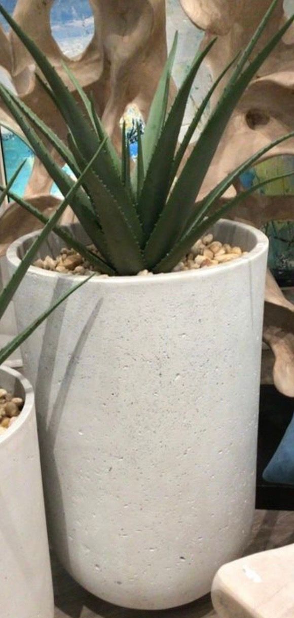 Large Aloe With Natural Pebbles Floor Vessel Faux