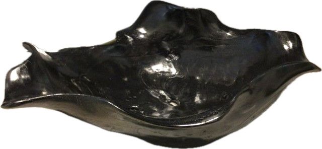 Large Black Polished Teak Oyster Bowl , 22" L x 17 "W, Thailand