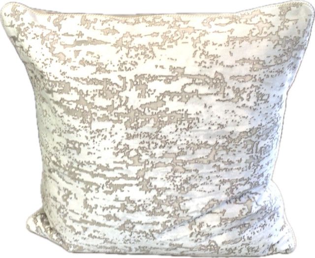 >Pillow Cream Ivory Velvet With Gold Abstract Design