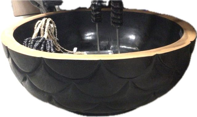 Large Black Teak Wide Bowl with Natural Rim , 23"D x 9" H