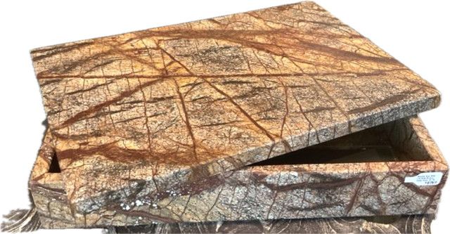 Marble Box With Lid Grey/Brown  Holly Hunt 13.75 x 8.6 x 2.75