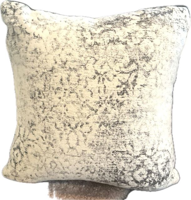 Pillow Holly Hunt Ivory/Grey Cashmere, leather piping