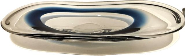 Hand Blown Glass Bowl w Blue - Oval 22.5"L x 10.75"W x 3"D