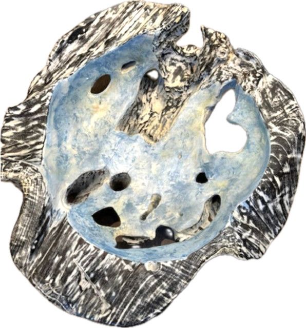 Decorative Wood Bowl Blue/ Blk/Wh 20"