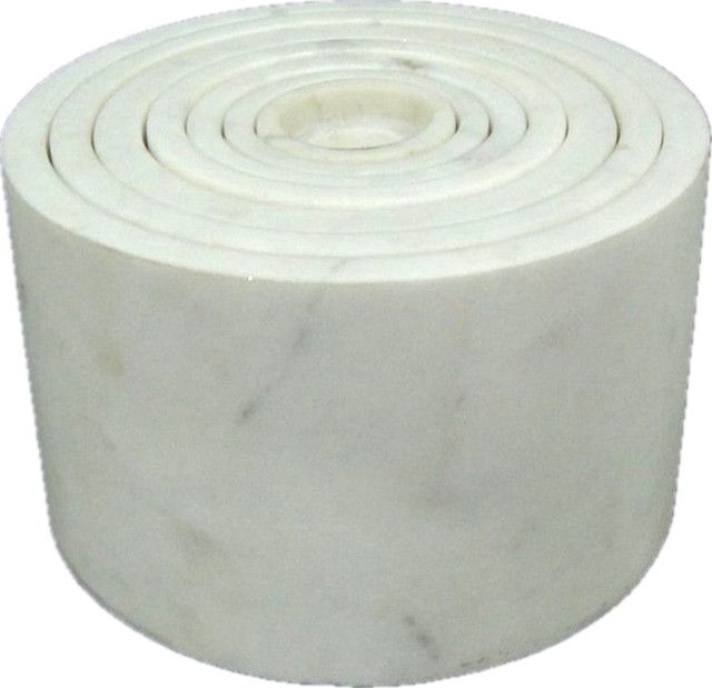 Round Nesting Pots White Marble Set of Seven 6.5" D x 4" H