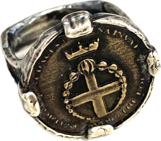 Ring Sterling w/ Bronze Petite Coin "Fortune Favors the Bold"