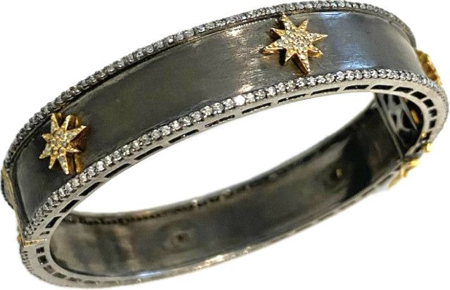 Bangle Diamond and Sterling w/14k YG Stars
