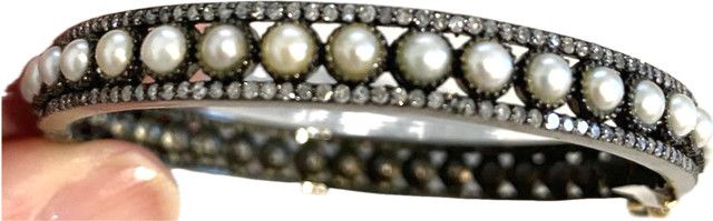 Bangle Small Pearl and Diamond Sterling 14k Clasp