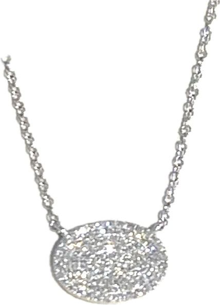 Necklace Pave Diamond Oval Pendant in 14k White Gold .20 ct