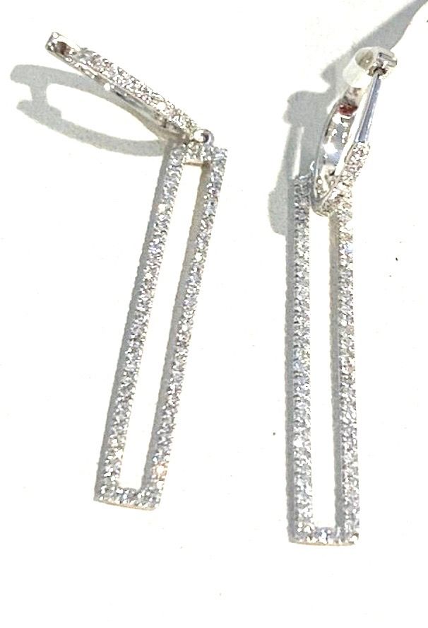 Earrings 14k White Gold Pave Diamond Rectangle Drops