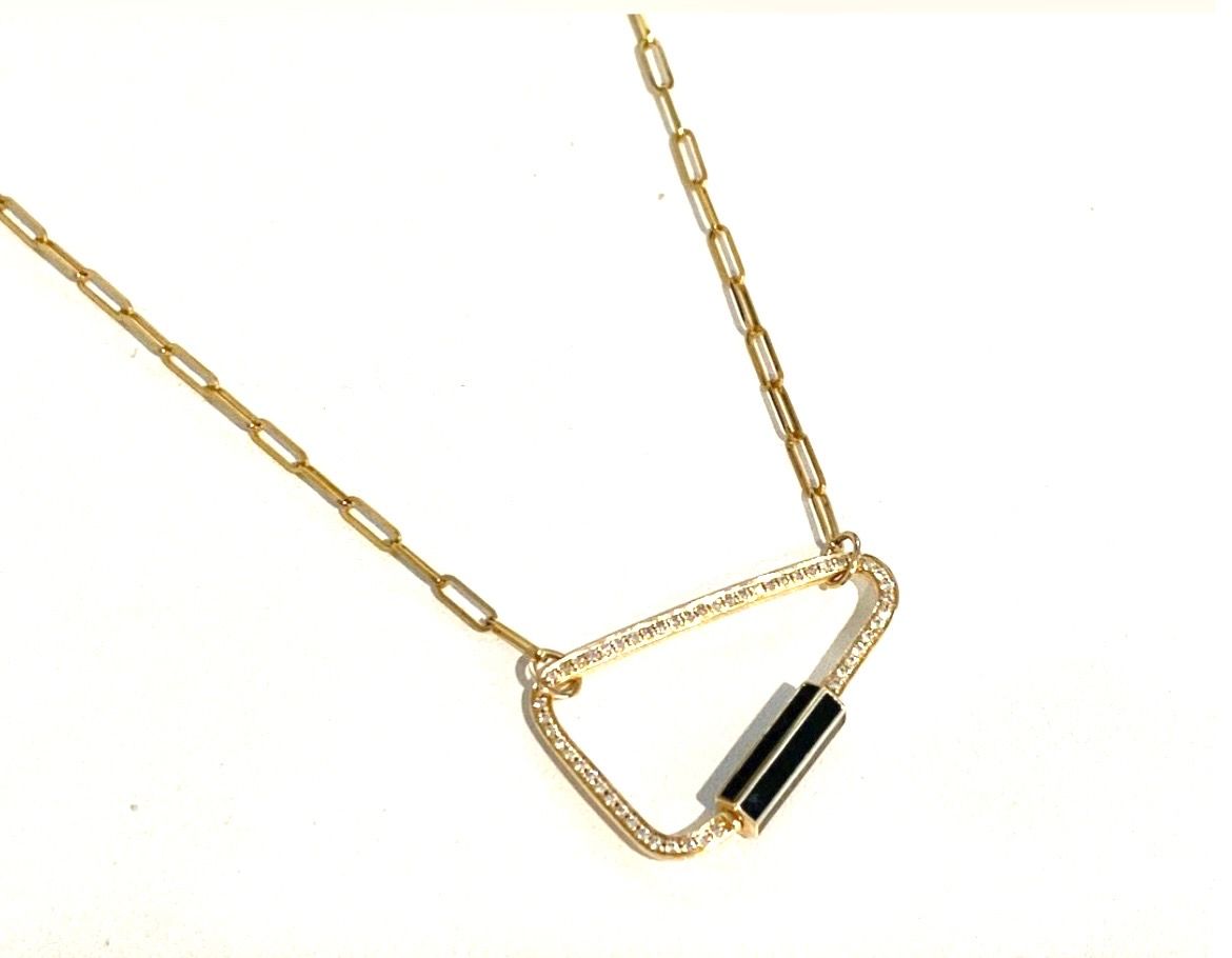 Necklace Pave Diamond with  Blk Enamel Carabiner Lock on Chain .26 ct