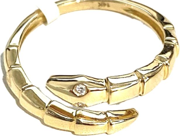 Ring Snake Coil Ring with Diamond Eyes 14K YG sz 7