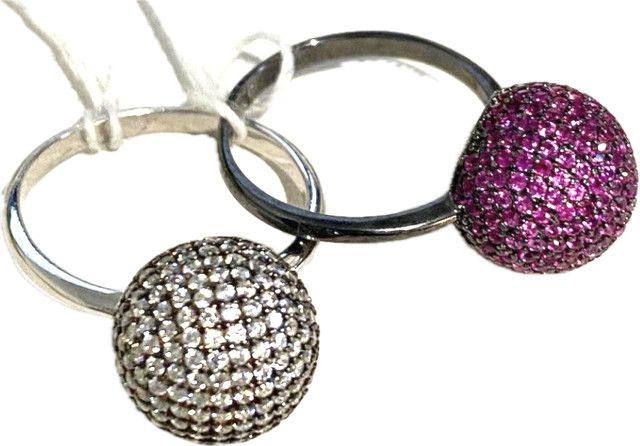 Ring Small Pave Disco Ball in Sterling or Black Rhodium Over Sterling