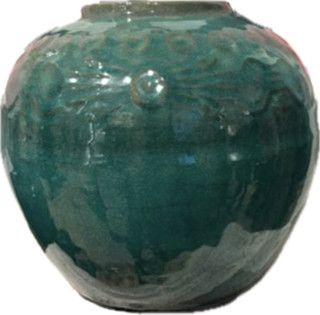 Vintage Artisan Glazed Ceramic Pot Jar, China, Turquoise / green