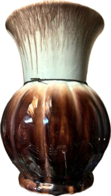 Artisan Glazed Ceramic Tulip Shape Vase Mint Green &amp; Browns Germany 13.7" H