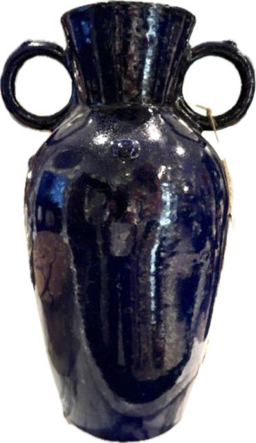 Large Vase Indigo Blue Glazed Ceramic Two Handles Namur