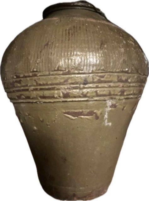 Vase Antique Asian Pottery Army Green 13" H