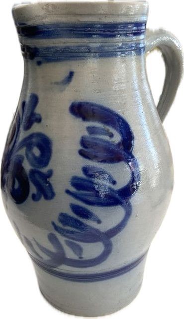 Ceramic Jug Pitcher Belgium, 1900s Antique 11" H
