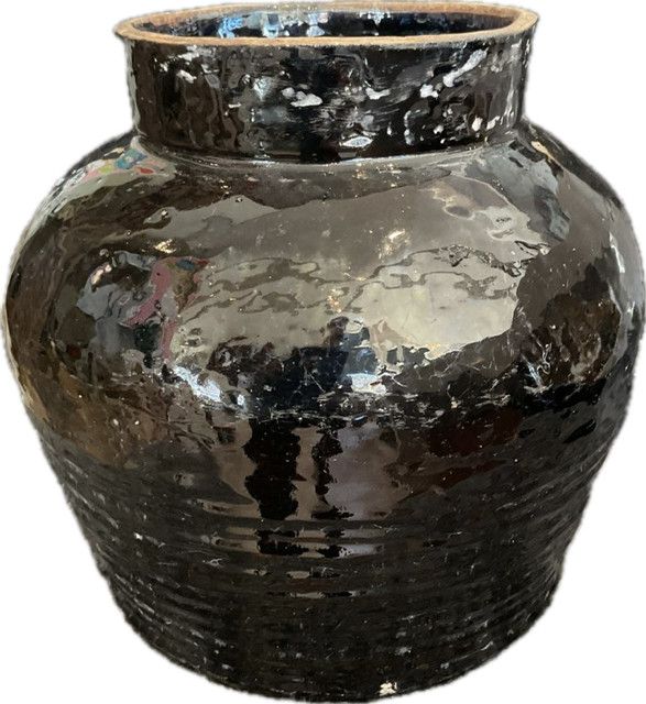 Pot Vase Ceramic Glazed Black Early 20th C. 11" x 10" Henan