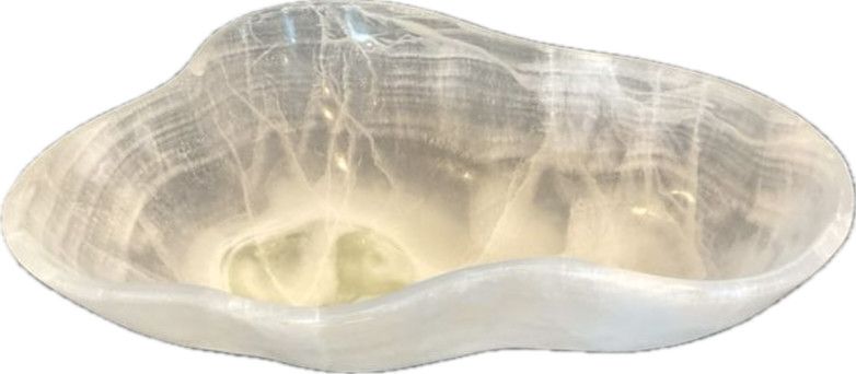 Ice White Polished Onyx Bowl  Organic Shape 15"