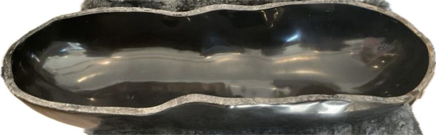 Canoe Bowl Black Polished Marble Raw Edged 24 x 8.5