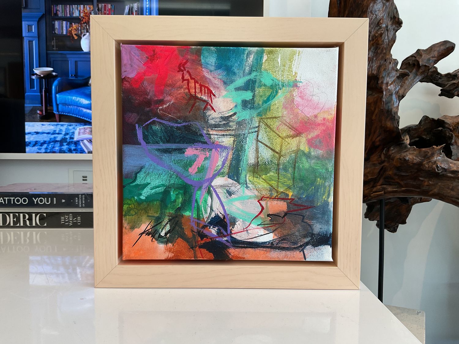 Original Art by Kelly O'Neal, Mixed Media on Canvas, Natural Wood Frame, 12" x 12"