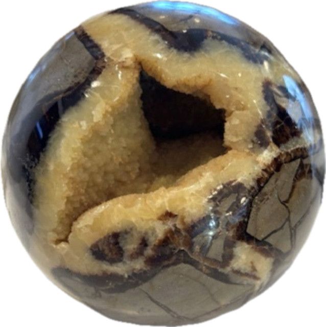 Septarian Semi-precious  Stone Sphere w/ Yellow Calcite - UV reaction with Black Light