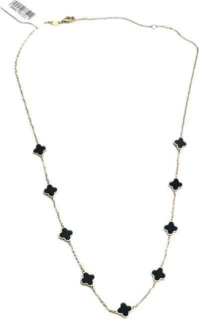 Necklace 14K With Nine Black Onyx Clovers