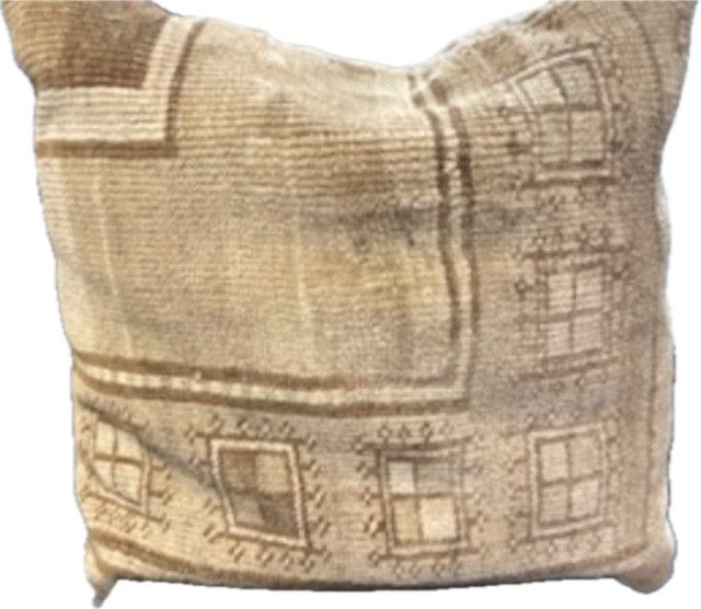 >22" Square Vintage Woven Usha Pillow, Wool, Tans, 1 Available