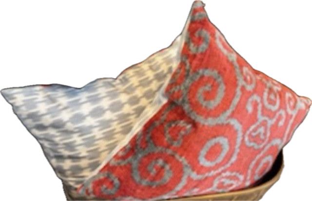 >20" Square Red/Gray Wool Reversible Pillow