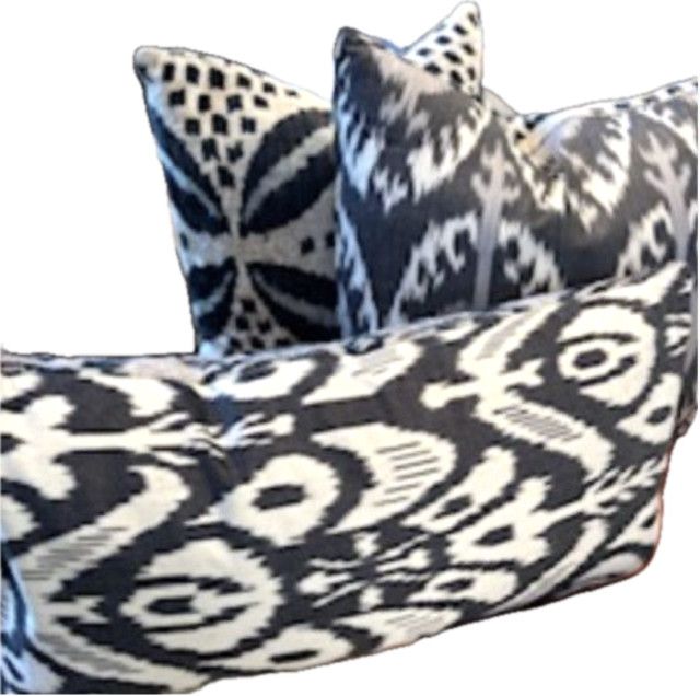 >20" Square Ikat Pillow, Reversible, B &amp; W, 1 Available