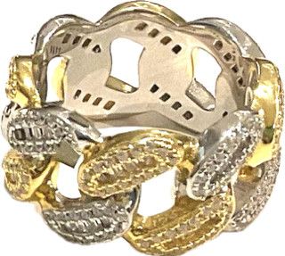 Two-Tone Gold and Silver Ring with CZ, Sz 9