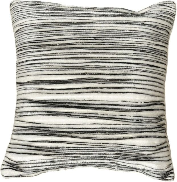 >Pillow, Felted Off-White Wool with Black Linear Edge Detail, 20" x 20"