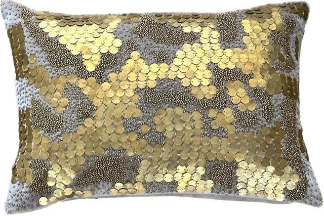 >Pillow, Gold Sequin Coins, Lumbar 11" x 17"
