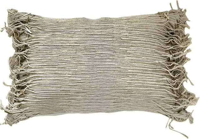 >Pillow, Natural Color with Brass Fringe, 16" x 24"