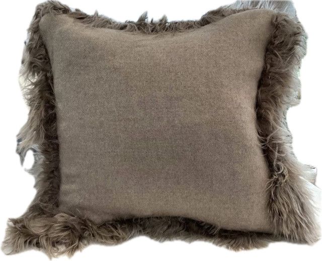 Pillow, Taupe with Alpaca Trim, 18" Square