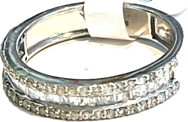 Ring, 10K White Gold with Diamond Baguettes. Half Band,  .83 Carat, Sz7.5