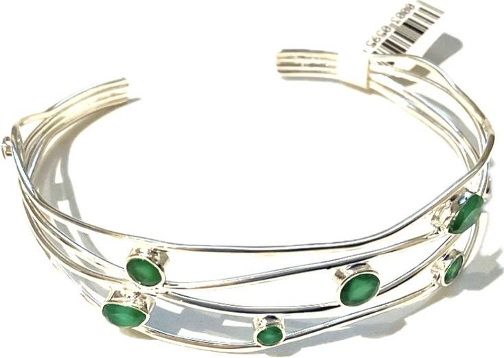 Bracelet Cuff Silver Multi-Strand Green Onyx