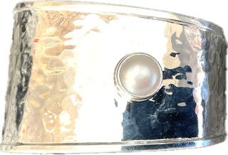 Cuff Sterling Freshwater Pearl Hammered Asymmetric