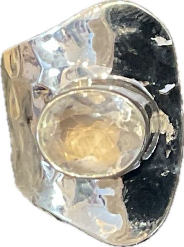 Ring Sterling Hammered w/ White Topaz Wrap Adjustable
