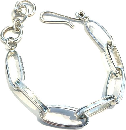 Bracelet, Sterling Silver Solid Oval Link, 7" adjustable