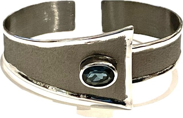 Cuff London Blue Topaz 2.5ctw Sterling Oxidized &amp; Polished Asymmetric