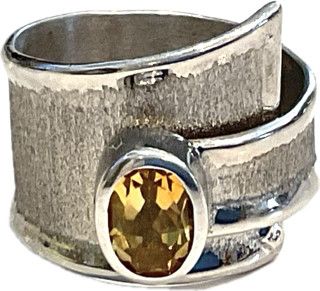 Ring, Adjustable Citrine 1.7 Sterling Brushed Small Buckle