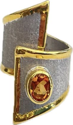 Ring, Adjustable Citrine 1.75 Ster Brushed &amp; 24k YG Overlay Asymmetric