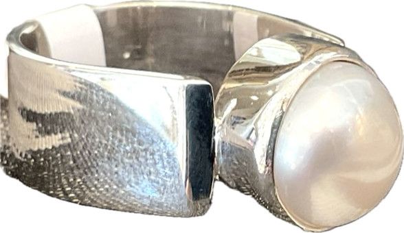 Ring, Sz 6 Sterling Fresh Water Pearl Wide U Shape Band