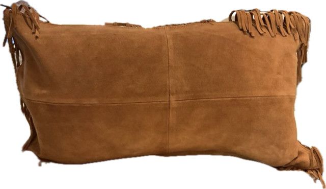 Pillow 22x12 Cognac Lumbar Fringe Suede
