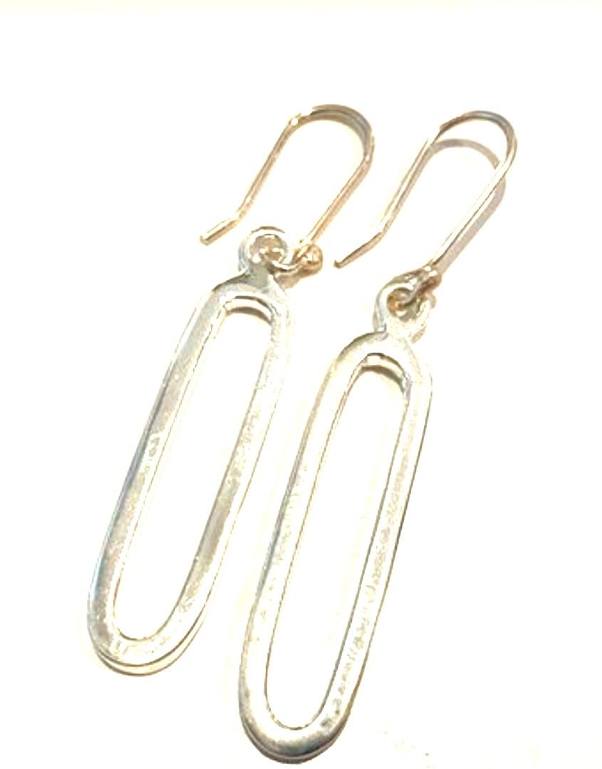Earrings, Sterling Silver Elongated Oval, Sm, 2"