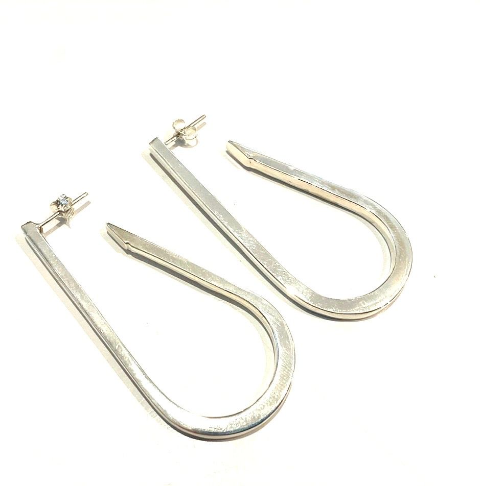 Earrings, Sterling Silver Long Oval Hoop, 2.25”