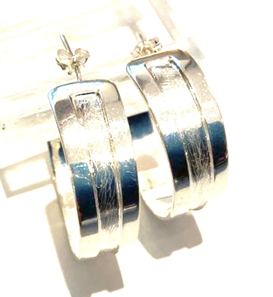 Earrings, Sterling Wide Hoop,Brushed Channel, Post